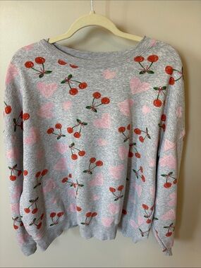 Zoe + Liv Gray Sweatshirt with Red Cherry & Pink Heart